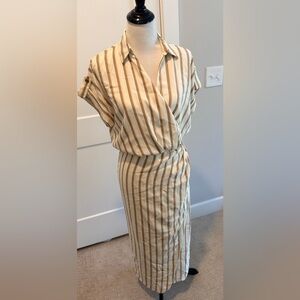 Zara Cream and Brown Striped Midi Dress